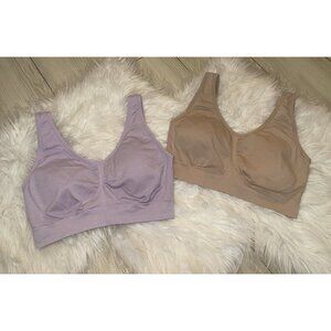 2 Jockey Bralettes Bras Lined Wire Free Womens M Medium Beige Purple